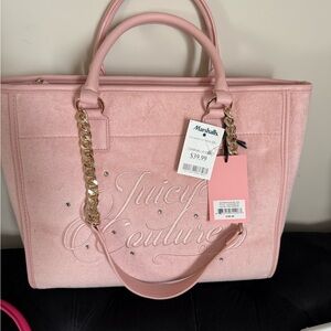 Juicy Couture Pink Tote with Gold Hardware and Detachable Strap